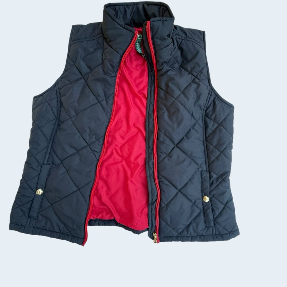 Lauren Ralph Lauren Black Quilted Vest with Red Trim - Picture 2 of 6